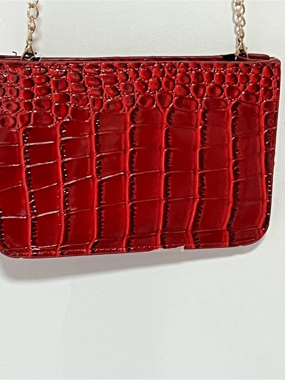 Red Croc-Embossed Chain Wristlet Clutch